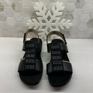 Easy Spirit Slingback Sandals Women's 8.5 Black Hazel Leather Beaded Adjustable